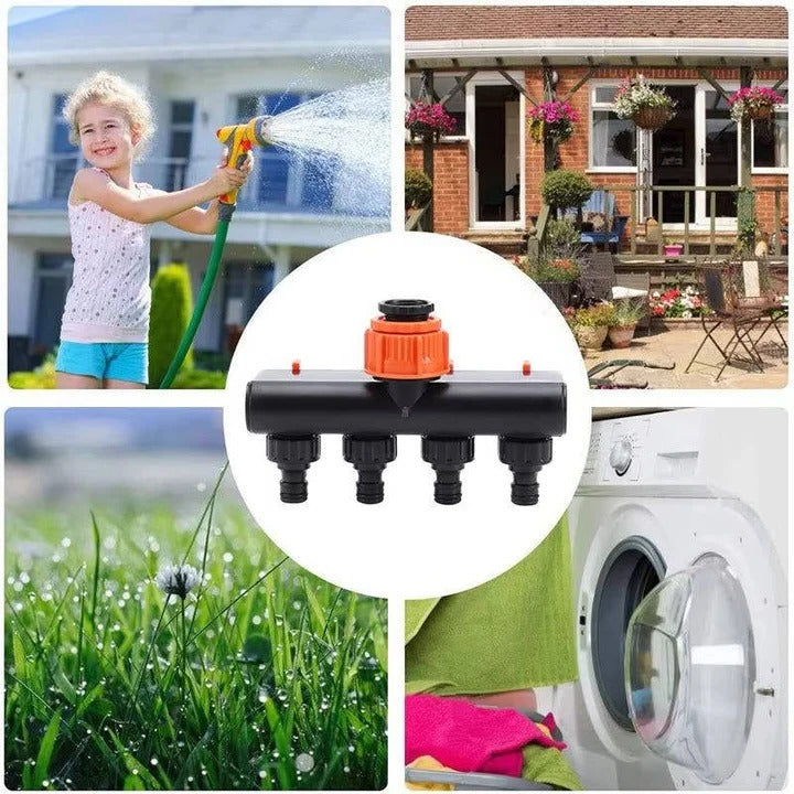 4 Way Garden Hose Splitter for Simultaneous Water Connection
