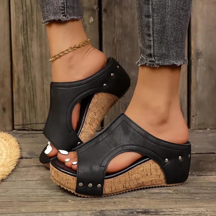 Womens Platform Wedge Sandals with Studded Strap Detail