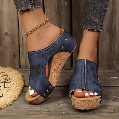 Womens Platform Wedge Sandals with Studded Strap Detail