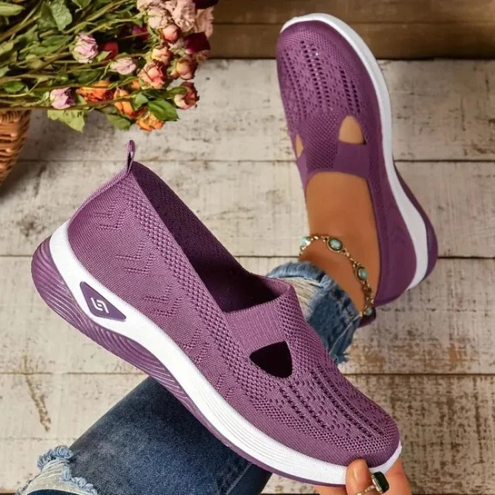 Womens Breathable Mesh Walking Sneakers with Cushioned Sole