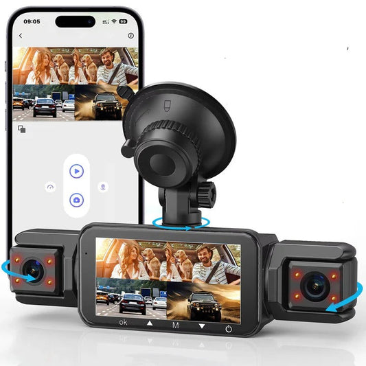 Dual Lens Dashboard Camera with Night Vision and Wi-Fi Connectivity