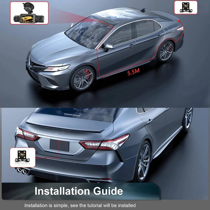 Dual Lens Dashboard Camera with Night Vision and Wi-Fi Connectivity