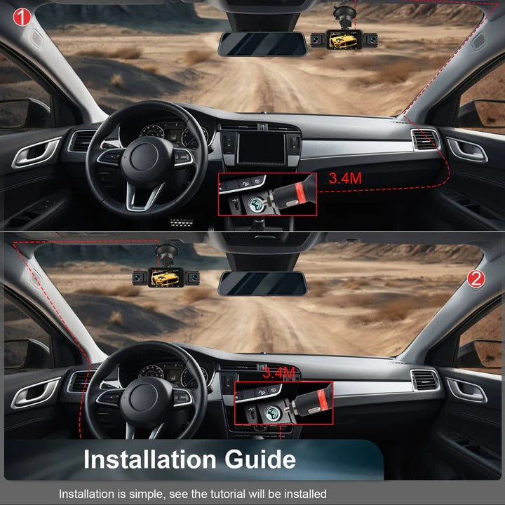 Dual Lens Dashboard Camera with Night Vision and Wi-Fi Connectivity