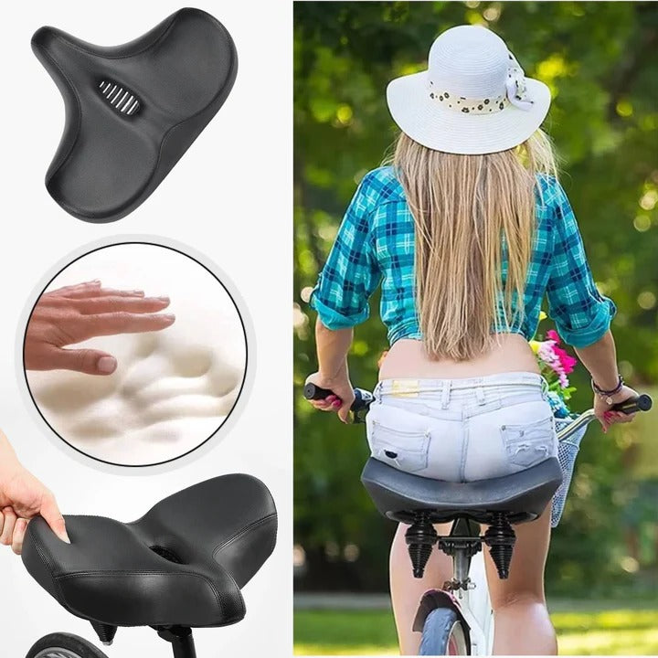 Wide Padded Bicycle Saddle with Ergonomic Support for Long Distance Rides
