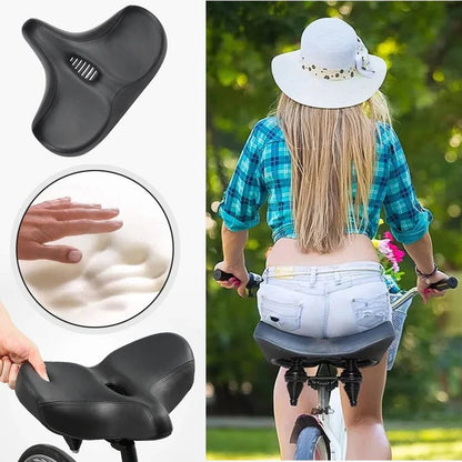 Wide Padded Bicycle Saddle with Ergonomic Support for Long Distance Rides