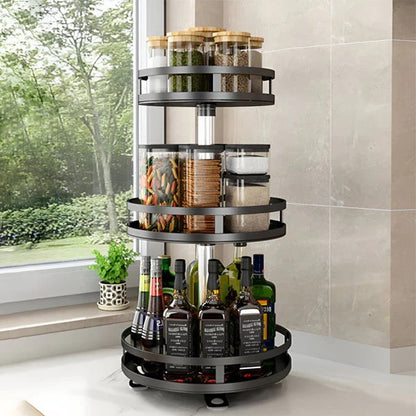 Triple Tier Swivel Metal Shelf with Rotating Base Organizer