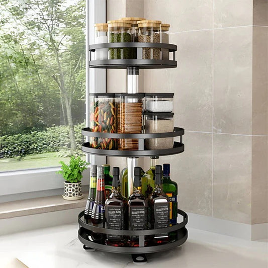 Triple Tier Swivel Metal Shelf with Rotating Base Organizer