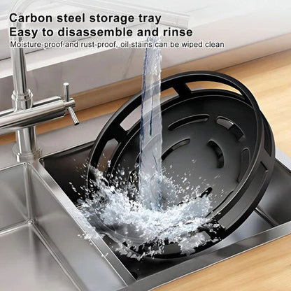 Triple Tier Swivel Metal Shelf with Rotating Base Organizer