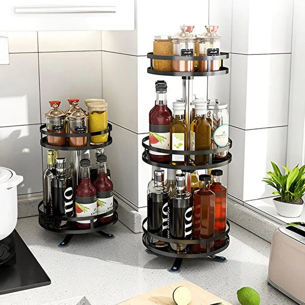 Triple Tier Swivel Metal Shelf with Rotating Base Organizer