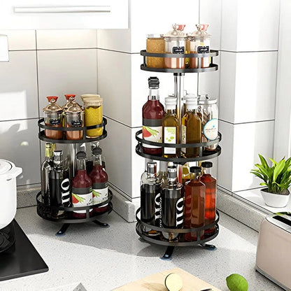 Triple Tier Swivel Metal Shelf with Rotating Base Organizer