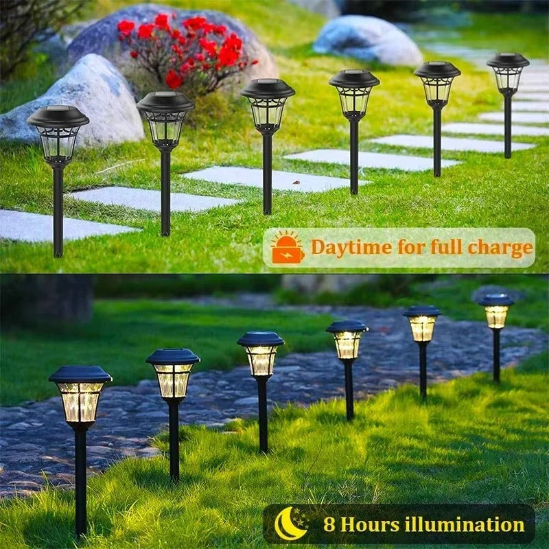 Waterproof Solar Ground Stake Lights for Garden Walkway and Outdoor Decor,  Set of 4