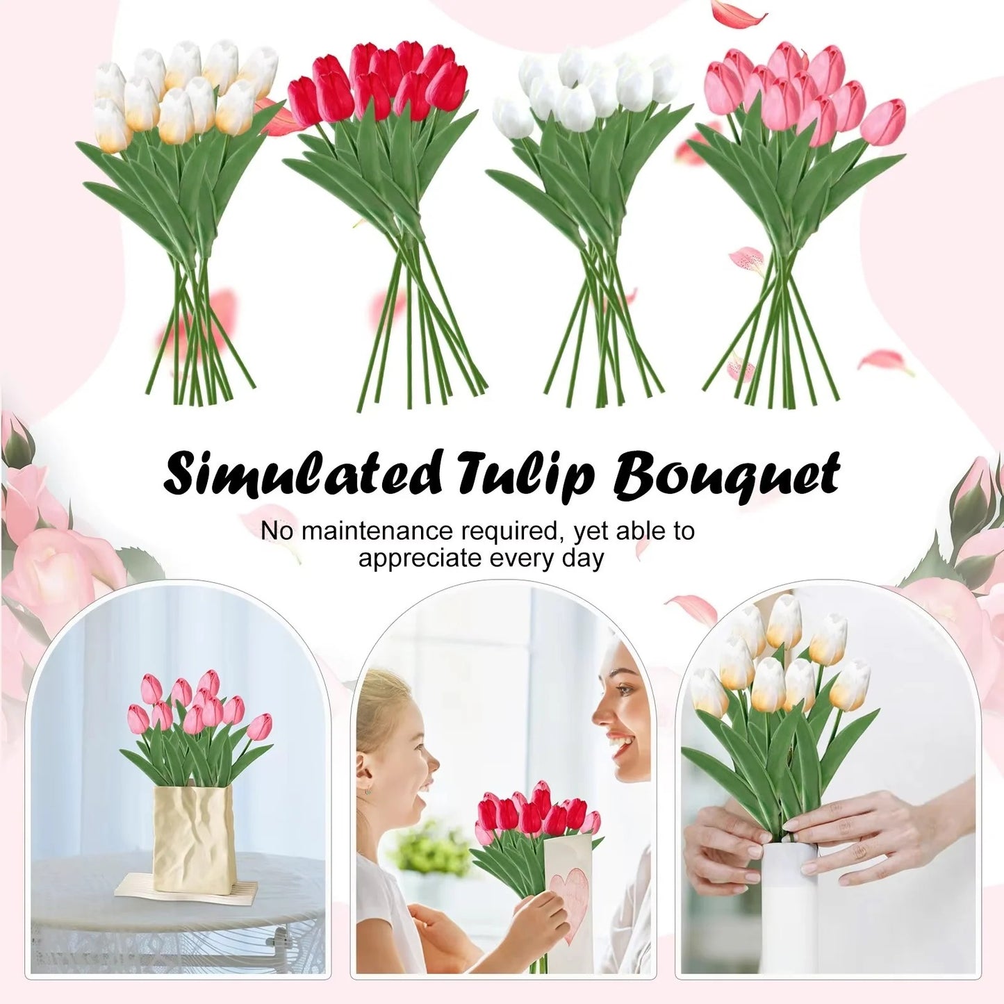 Artificial Spring Flower Bouquet Set with Silk Blooms, Set of 10