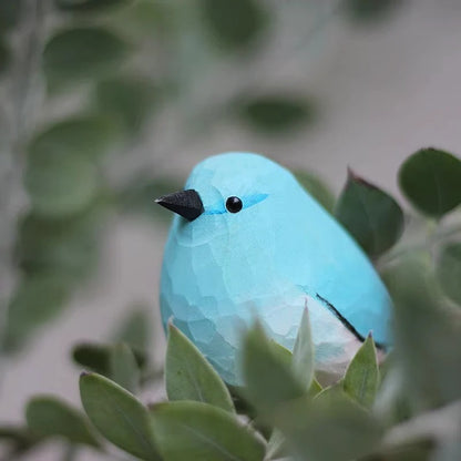 Blue Robin Bird Wooden Figurine for Home Display