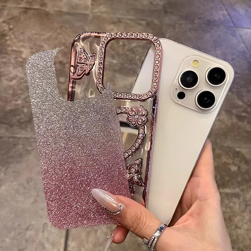 Sparkling Diamond Butterfly Design Reflective Phone Cover for iPhone