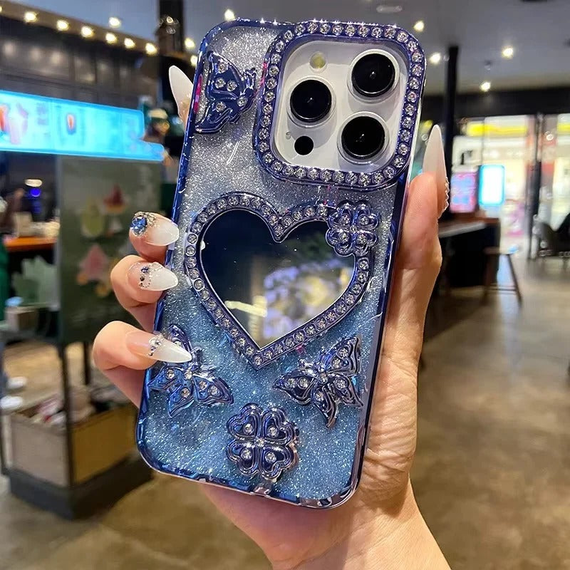 Sparkling Diamond Butterfly Design Reflective Phone Cover for iPhone