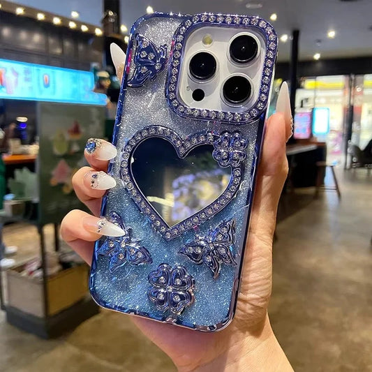 Sparkling Diamond Butterfly Design Reflective Phone Cover for iPhone
