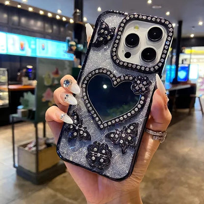Sparkling Diamond Butterfly Design Reflective Phone Cover for iPhone