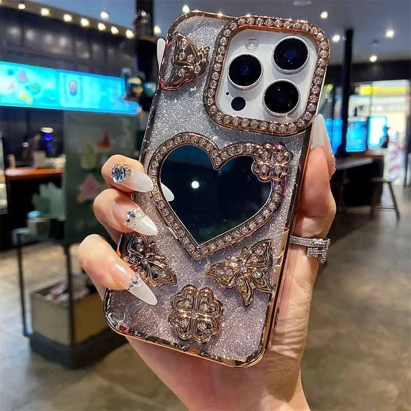 Sparkling Diamond Butterfly Design Reflective Phone Cover for iPhone