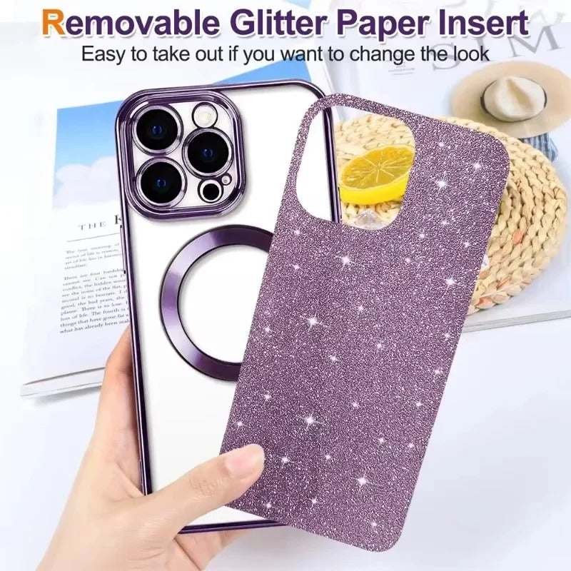 Electroplated Glitter iPhone Cover with MagSafe Compatibility and Slim Fit Design