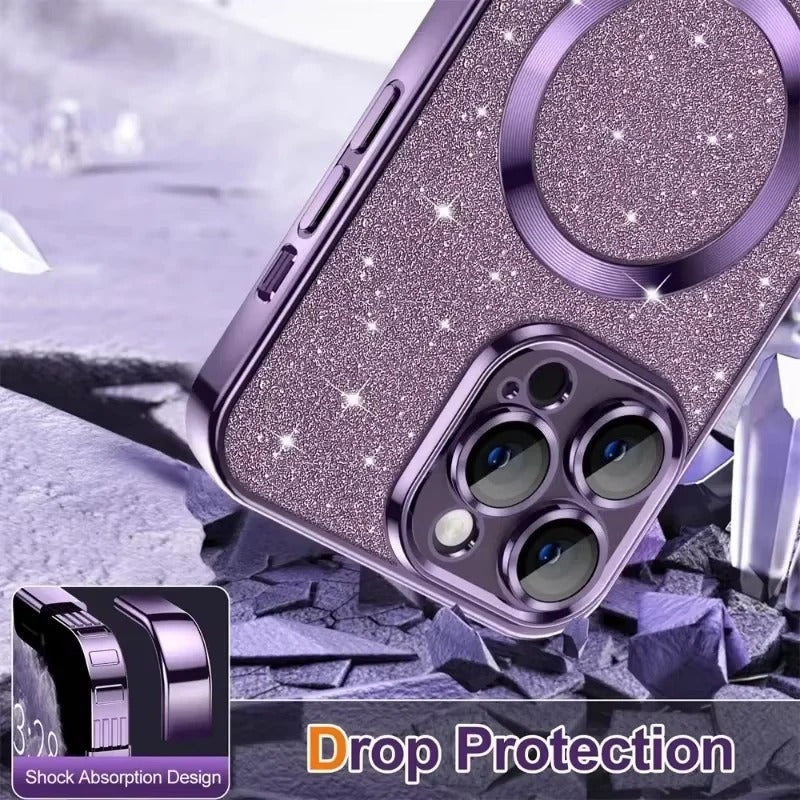 Electroplated Glitter iPhone Cover with MagSafe Compatibility and Slim Fit Design