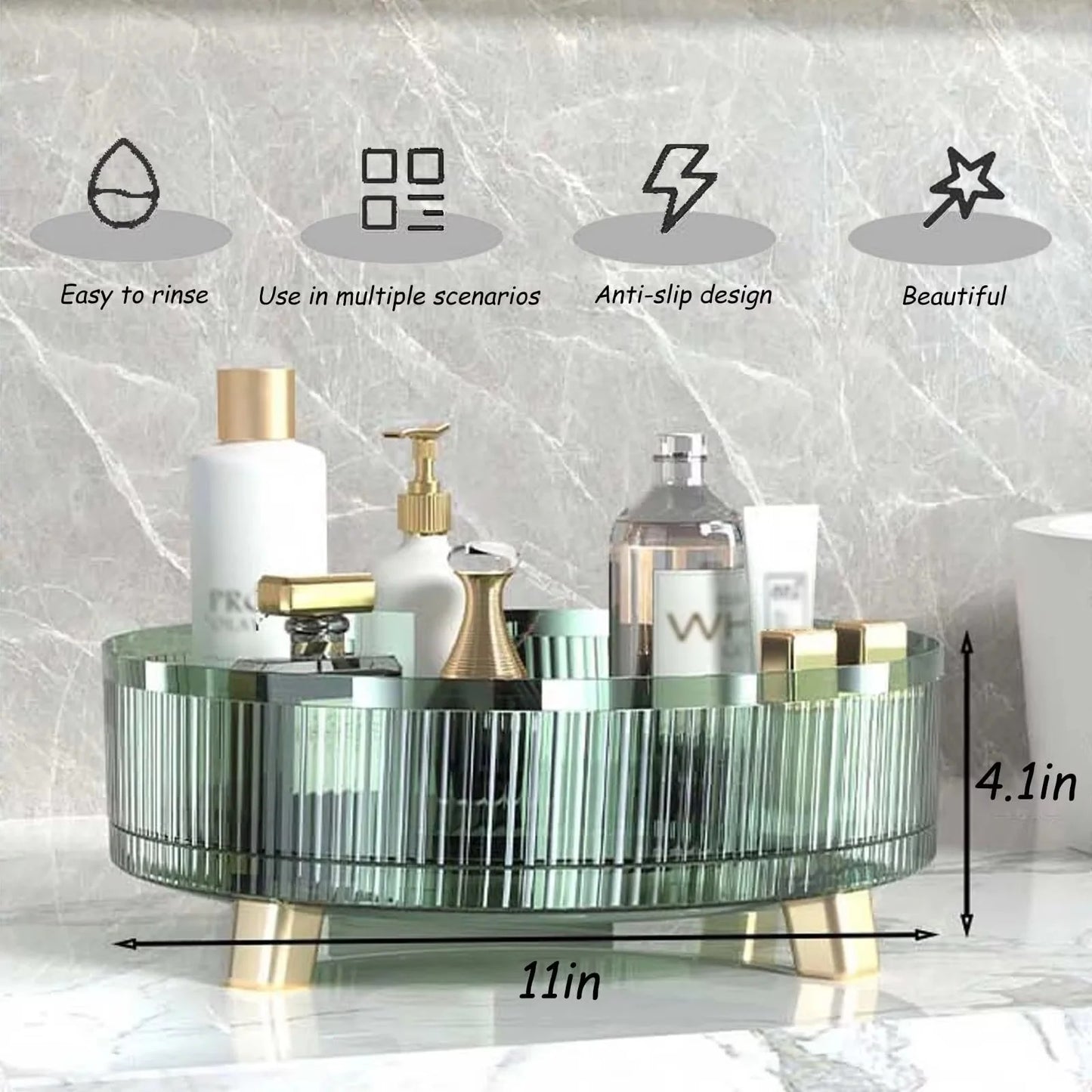 Rotating Makeup Organizer with 360 Degree Base for Vanity and Counter Use