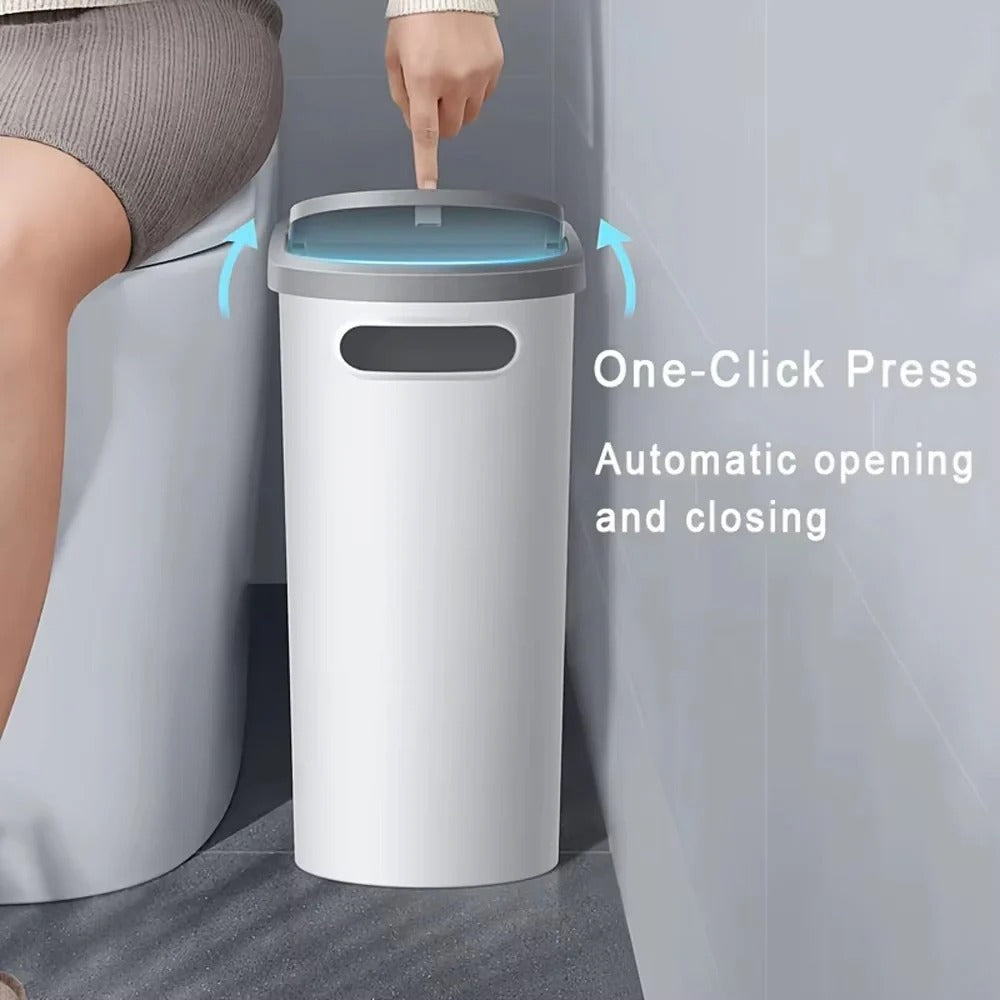 Compact Waste Bin with Push Down Lid for Bathroom