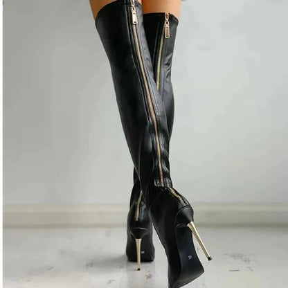Over the Knee Red Boots with 4.3 Inch Stiletto Heel and Back Zip