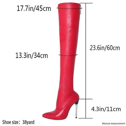 Over the Knee Red Boots with 4.3 Inch Stiletto Heel and Back Zip