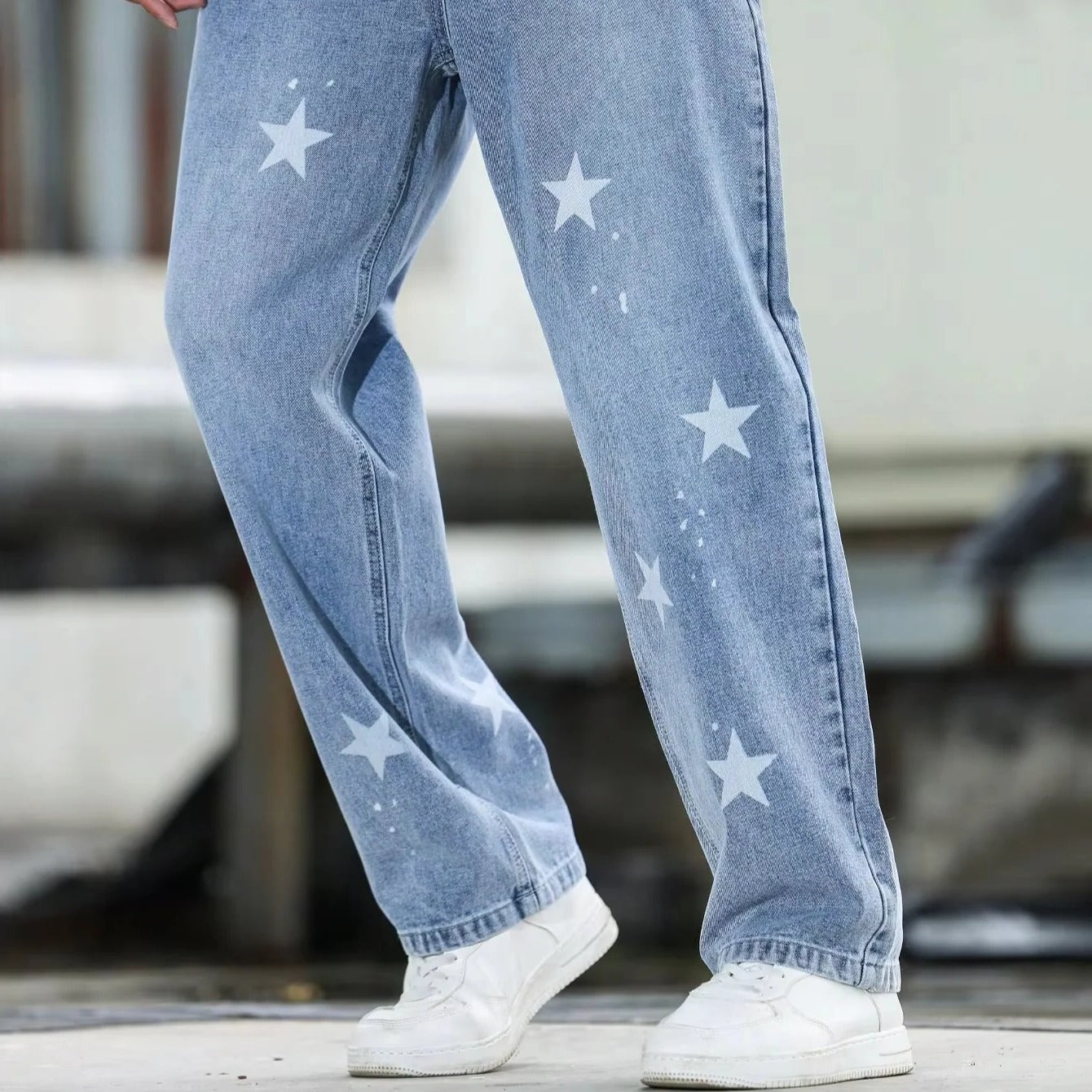Relaxed Fit Straight Cut Jeans with Wide Leg Design for Men
