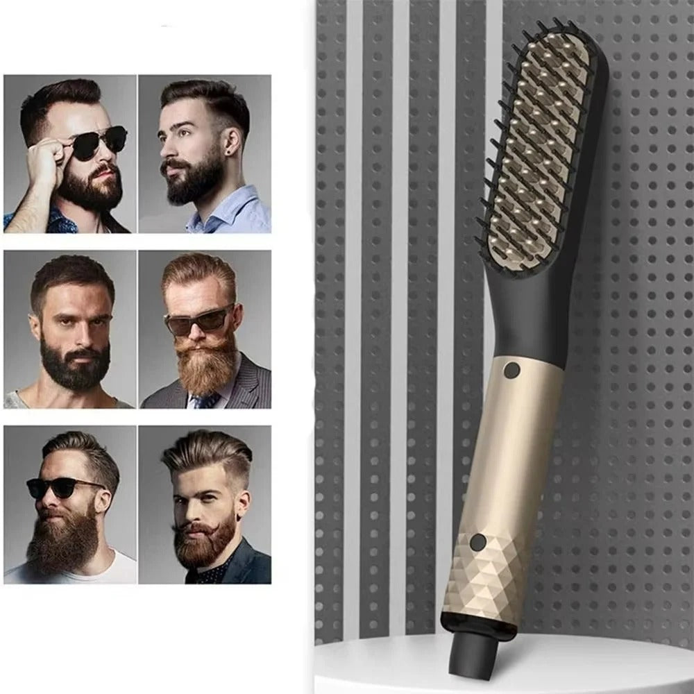Compact Ceramic Heated Brush for Beard Styling and Grooming