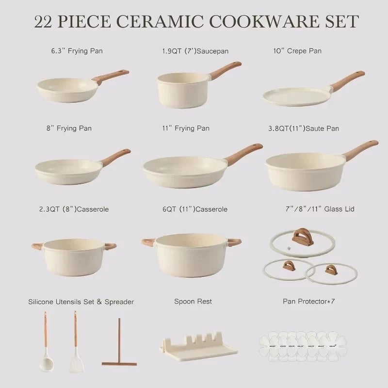 Ceramic Coated Granite Cookware Collection with Matching Lids, 22 Piece