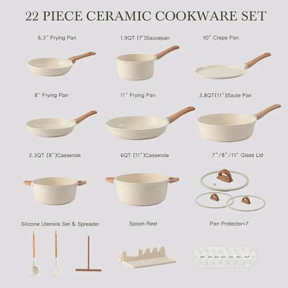 Ceramic Coated Granite Cookware Collection with Matching Lids, 22 Piece