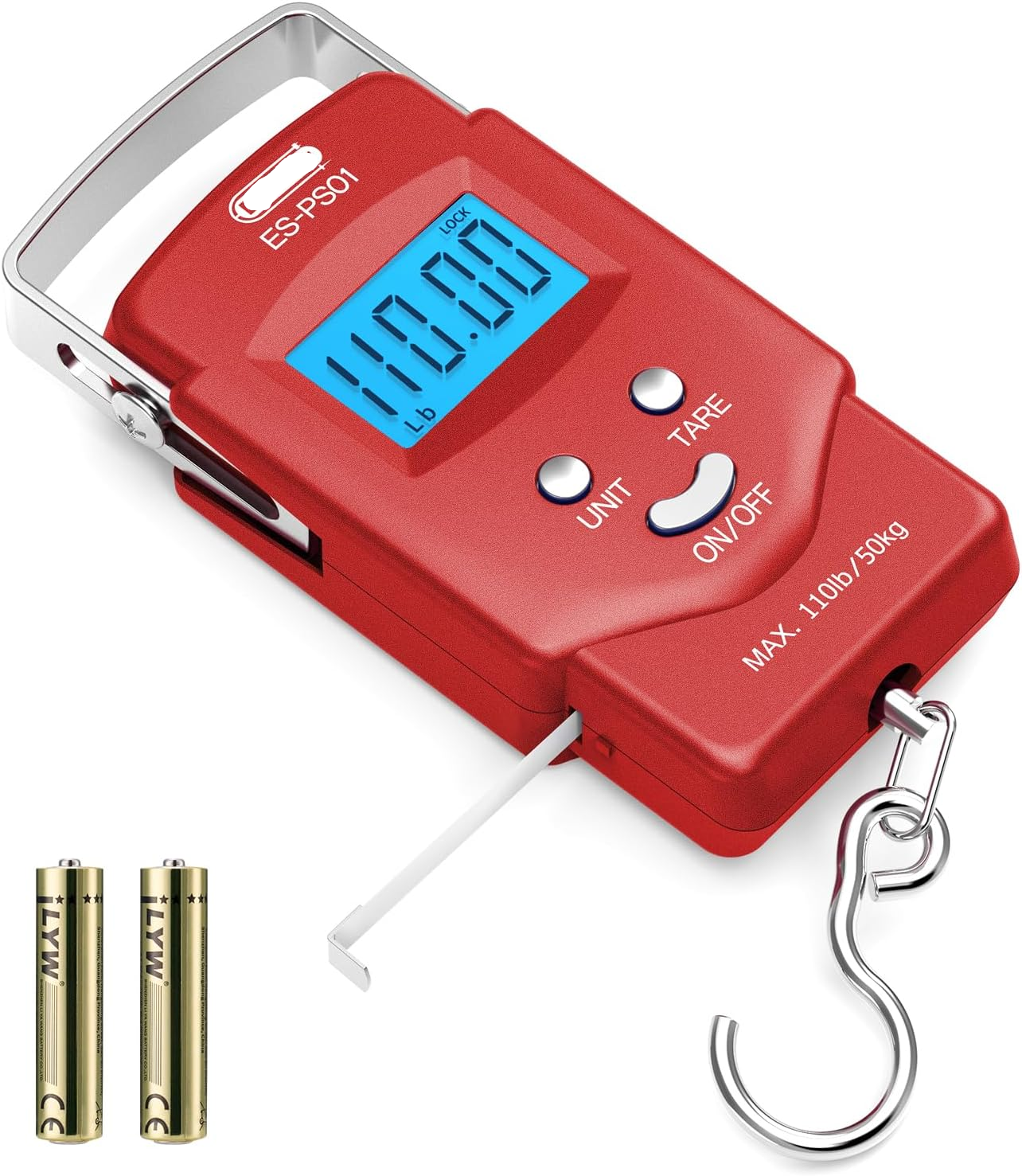 Dr.meter Fish Scale Luggage Scale Fishing Gear - 110lb Backlit LCD Display Digital Scale with Built-in Measuring Tape - Fishing Scale with 2 AAA Batteries, Pocket Size - Fishing Gifts for Men allveramart