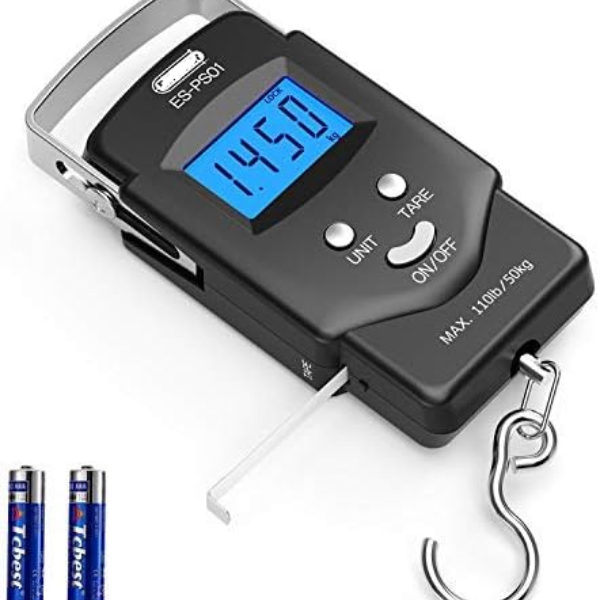 Dr.meter Fish Scale Luggage Scale Fishing Gear - 110lb Backlit LCD Display Digital Scale with Built-in Measuring Tape - Fishing Scale with 2 AAA Batteries, Pocket Size - Fishing Gifts for Men allveramart