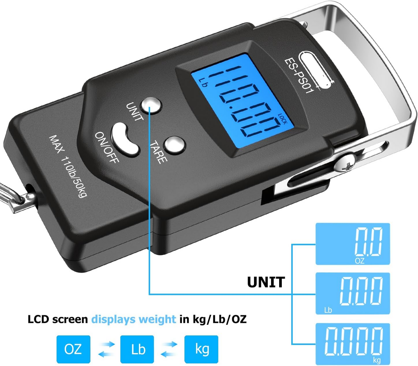 Dr.meter Fish Scale Luggage Scale Fishing Gear - 110lb Backlit LCD Display Digital Scale with Built-in Measuring Tape - Fishing Scale with 2 AAA Batteries, Pocket Size - Fishing Gifts for Men allveramart