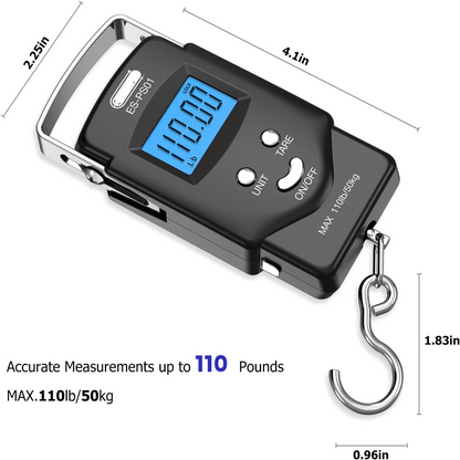 Dr.meter Fish Scale Luggage Scale Fishing Gear - 110lb Backlit LCD Display Digital Scale with Built-in Measuring Tape - Fishing Scale with 2 AAA Batteries, Pocket Size - Fishing Gifts for Men allveramart