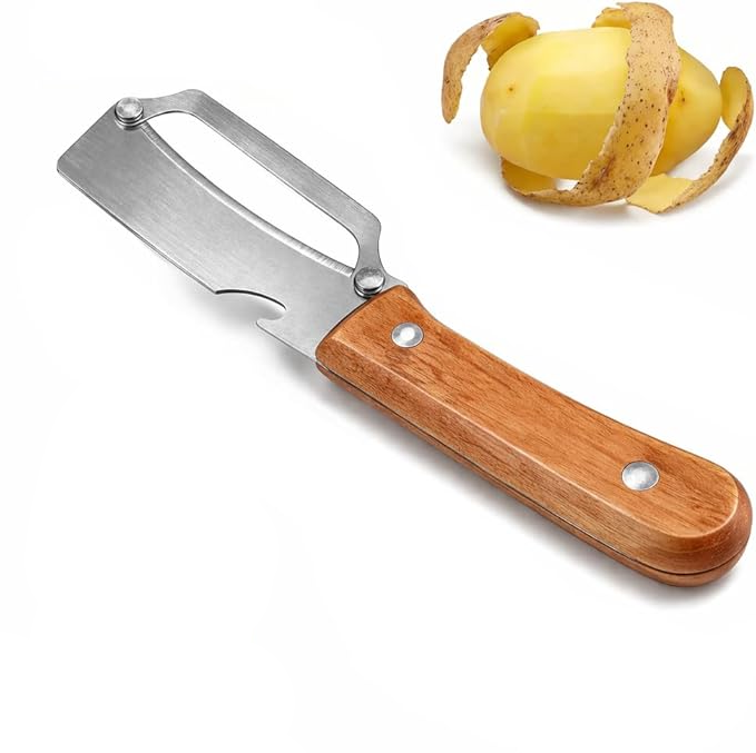 2026 Upgrade Vegetable Peeler With Wooden Handle, Stainless Steel Wide Blade Potato and Carrot Peeler, 3-in-1 Veggie Peeler With Scallion Shredder and Bottle Opener for Kitchen, Camping and Trave allveramart