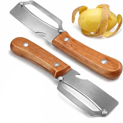 2026 Upgrade Vegetable Peeler With Wooden Handle, Stainless Steel Wide Blade Potato and Carrot Peeler, 3-in-1 Veggie Peeler With Scallion Shredder and Bottle Opener for Kitchen, Camping and Trave allveramart