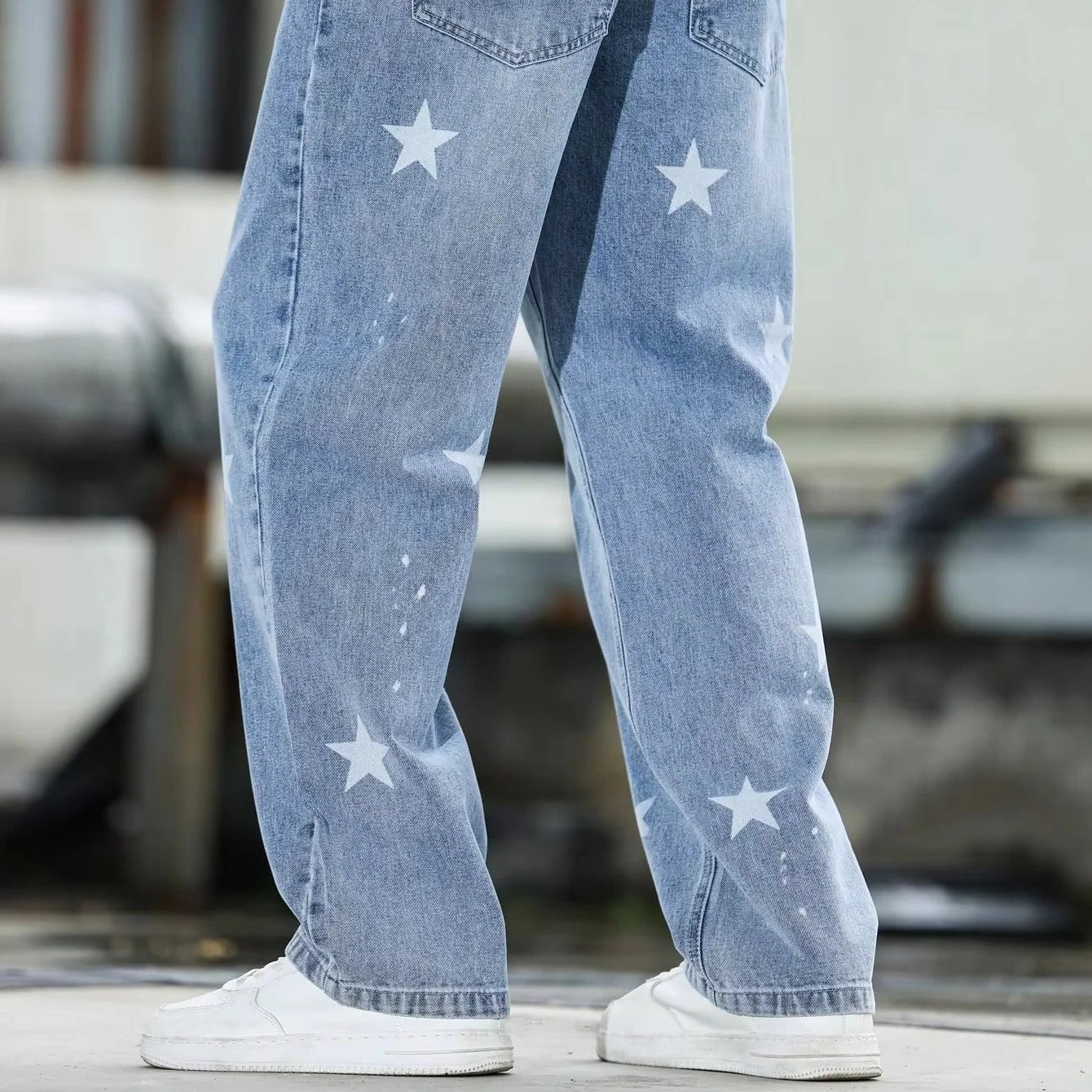 Relaxed Fit Straight Cut Jeans with Wide Leg Design for Men