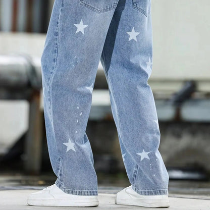 Relaxed Fit Straight Cut Jeans with Wide Leg Design for Men