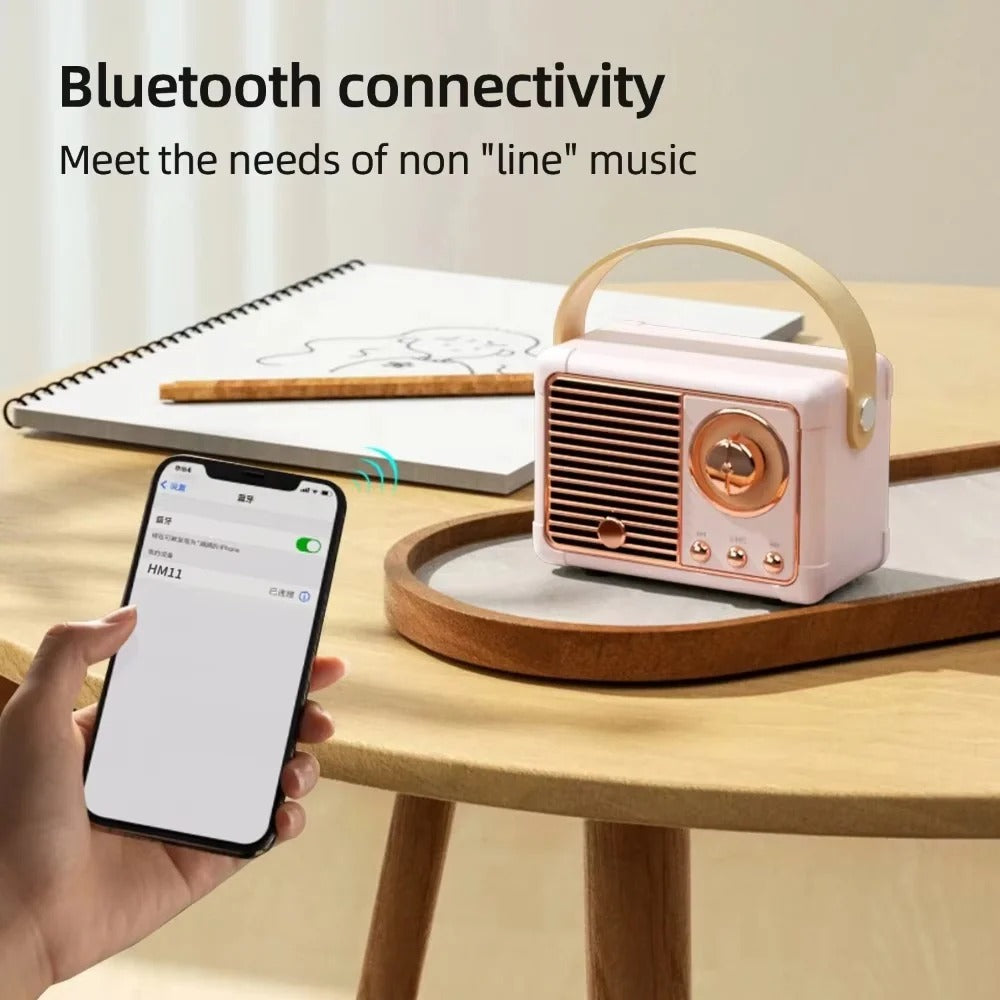 Retro Design Portable Bluetooth Speaker with Built In Bass Driver