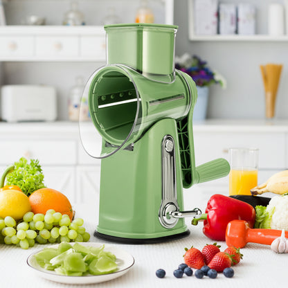 Rotary Grater with Five Interchangeable Blades and Suction Cup Base