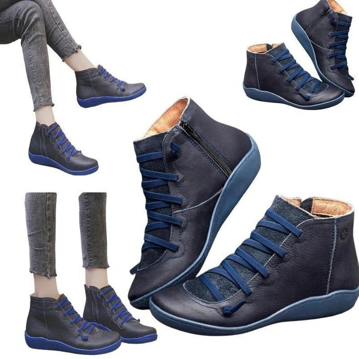 Side-Zip Ankle Boots for Women with Round Toe and Block Heel Design