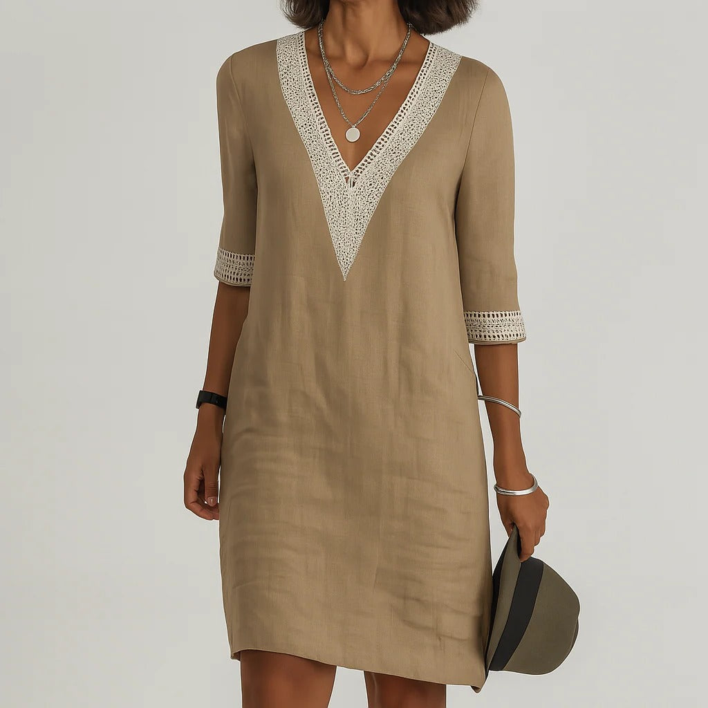 Lightweight Linen Midi Dress with Pockets for Women