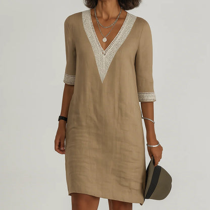 Lightweight Linen Midi Dress with Pockets for Women