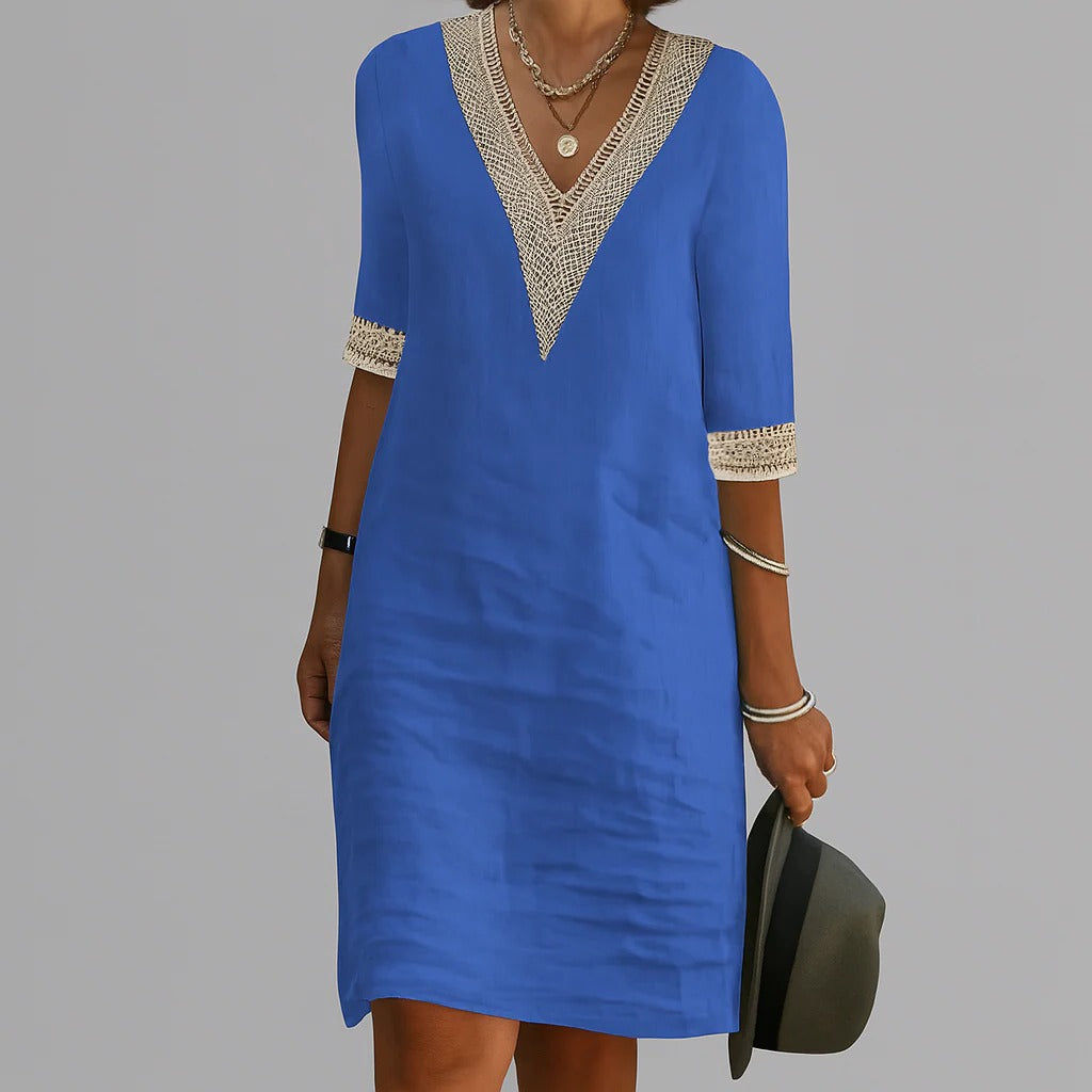 Lightweight Linen Midi Dress with Pockets for Women