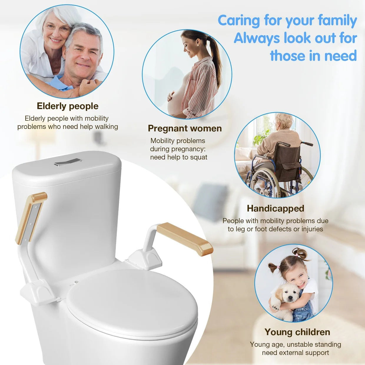 Adjustable Toilet Safety Rail with Support Handles