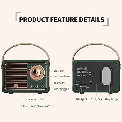 Retro Design Portable Bluetooth Speaker with Built In Bass Driver