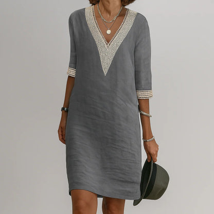 Lightweight Linen Midi Dress with Pockets for Women
