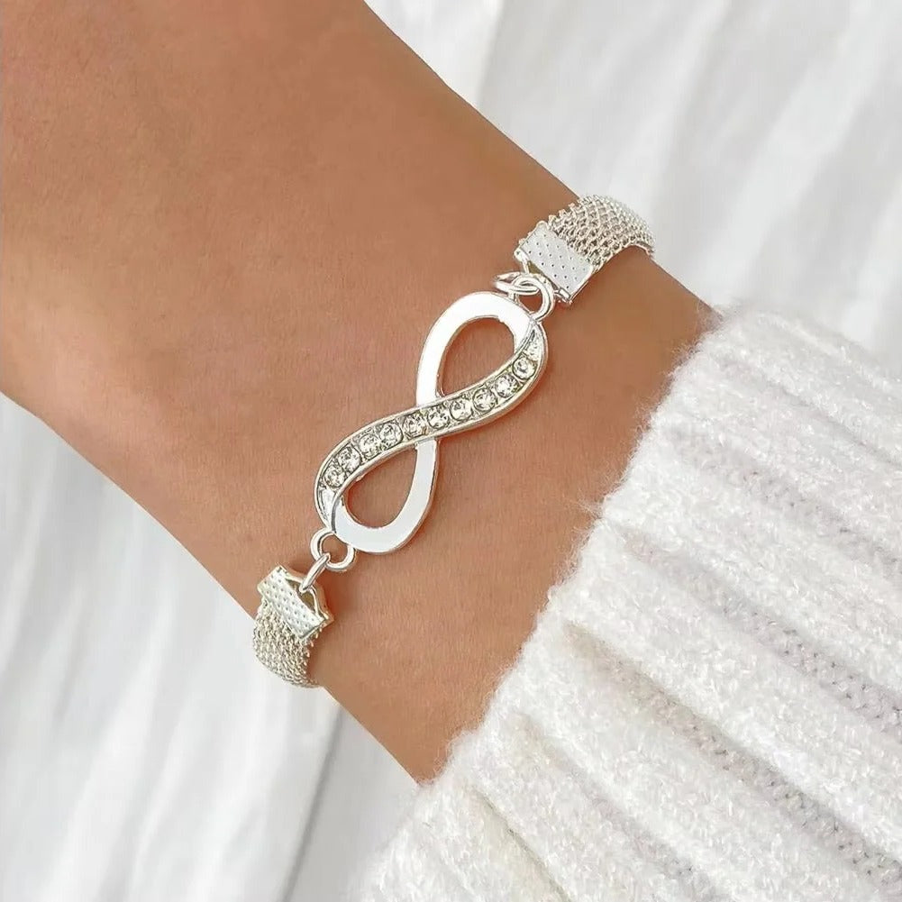 Rhinestone Heart and Infinity Bangle Bracelet Set, 3 Piece